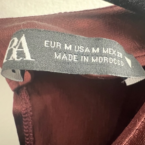 Zara Satin Mini Dress Shoulder Pads Keyhole Button Back M Brown - Picture 4 of 5